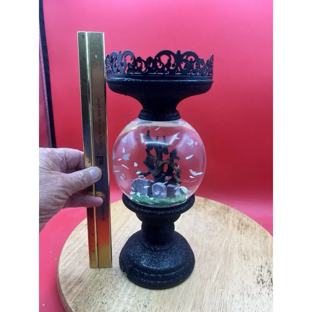 Bath And Body Works Light Up Spooky Cemetery Water Globe Halloween Candle Holder